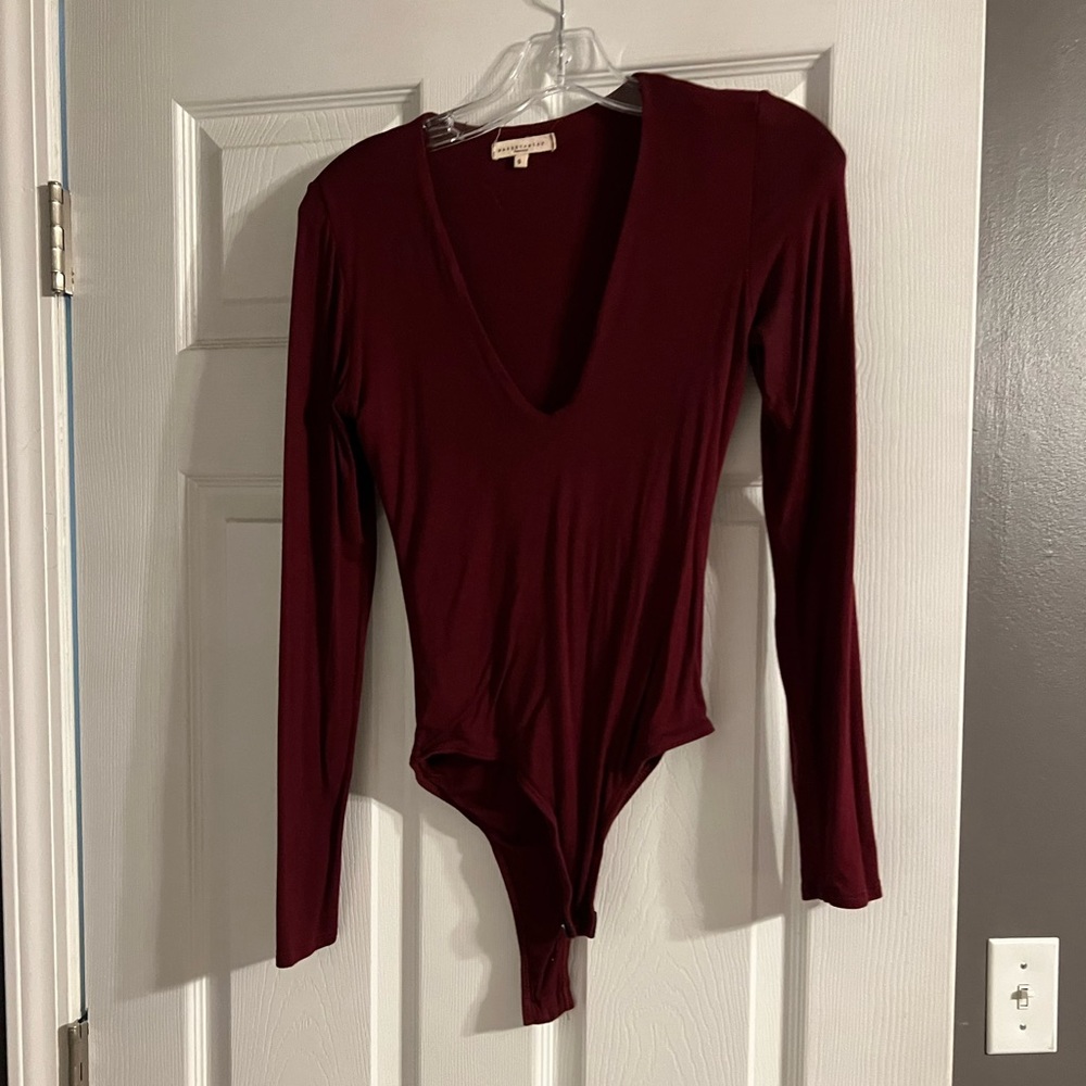 Maroon deep V bodysuit